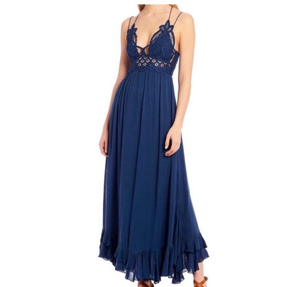 Free People Adela Maxi dress size large navy blue